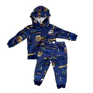 Baby 2-Piece Navy Construction Truck Hoodie and Pants Set 18M